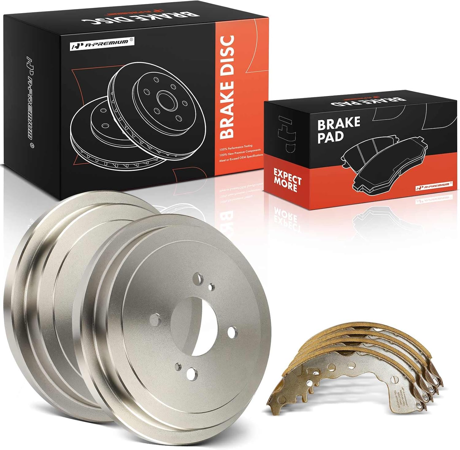 A-Premium 6-PC Set 9.65 inch (245mm) Rear Brake Drums + Ceramic Shoes Set Compatible with Select Nissan Models - Versa 2020-2021, Kicks 2018-2021