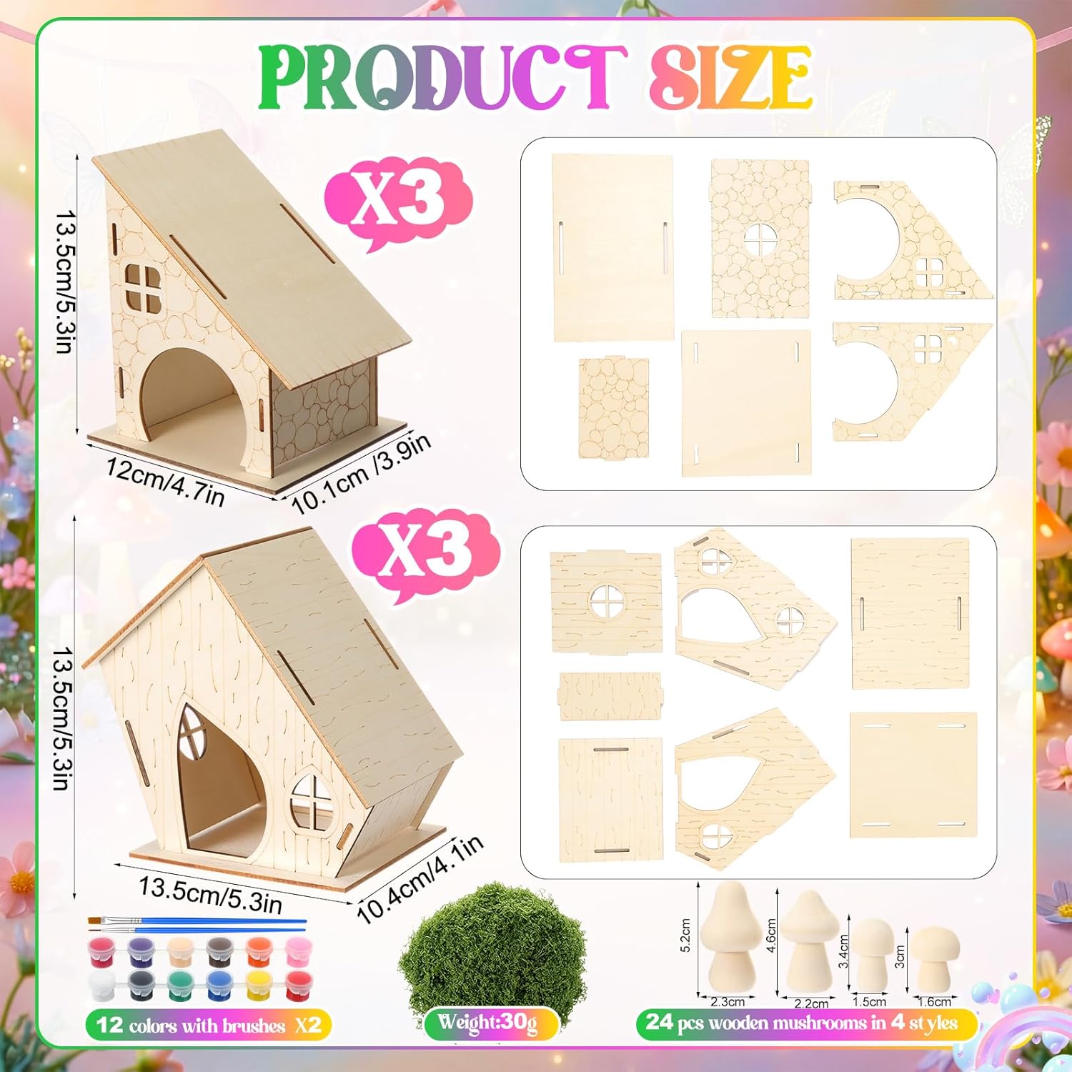 DoubleFill 6 Sets Wooden Fairy House Craft Kit for Kids - Classroom DIY Fairy Garden with Paints & Decorations - School Arts Crafts & Birthday Gift for Activity Party Decor (Unique Style)
