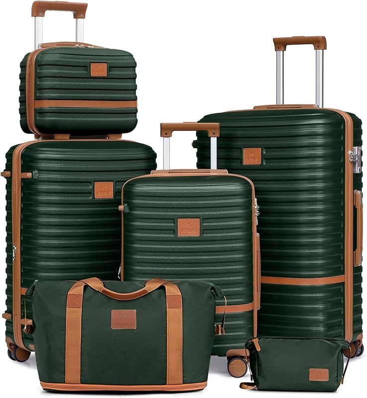 Juego de equipaje Juego de valija de 3 piezas con rueda giratoria, equipaje de viaje expandible rígido con cerradura TSA (13/20/24/28 Verde marrón