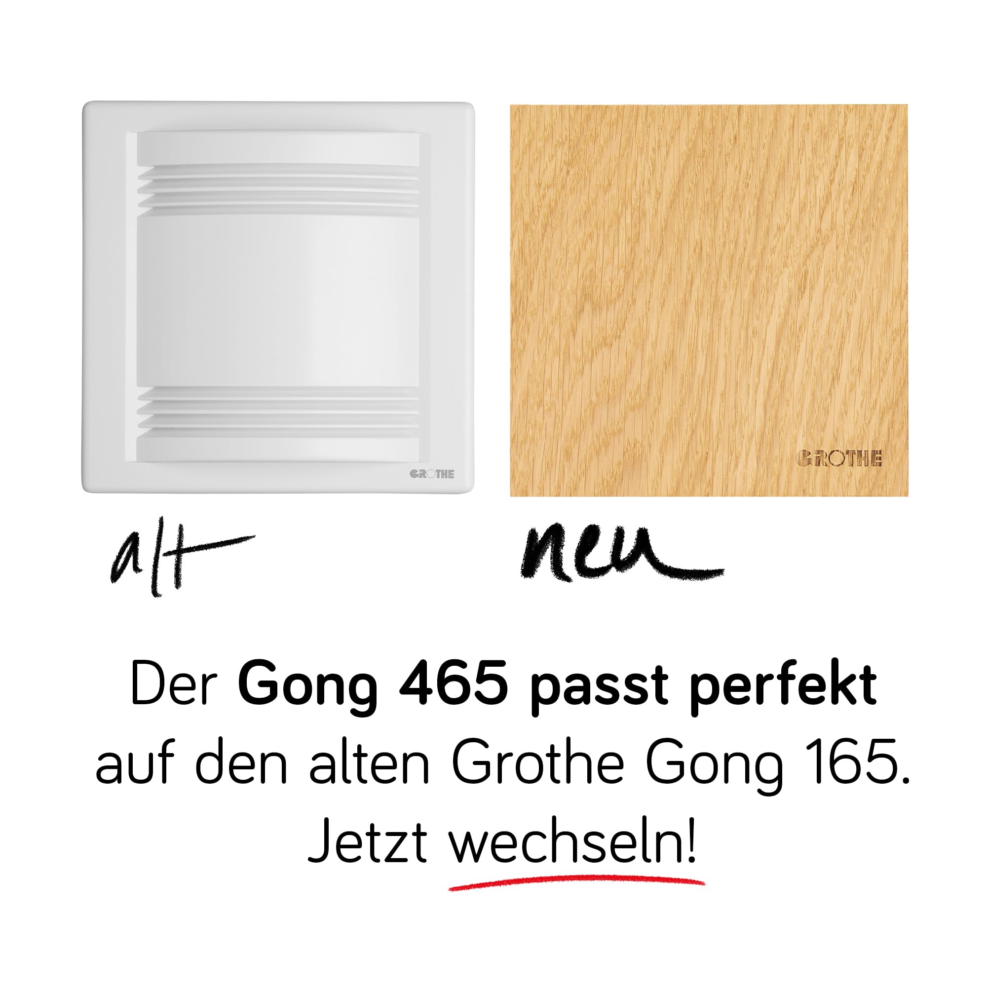 Grothe Mechanischer Gong klassischer Zweiklang-Gong Türklingel Max. 80 dB(A) Batteriebetrieb möglich Hochwertiges Echtholzfurnier Eiche GONG Quadro 100 (Klarer & satter Ton durch echten Glockenstahl)