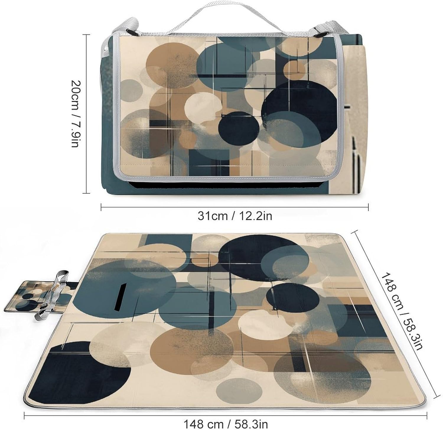 Art Painting Waterproof Picnic Blanket 58.3''x58.3'',Portable and Foldable Picnic Mat with Handle,Outdoor Blankets for Lawn Park Beach Travel