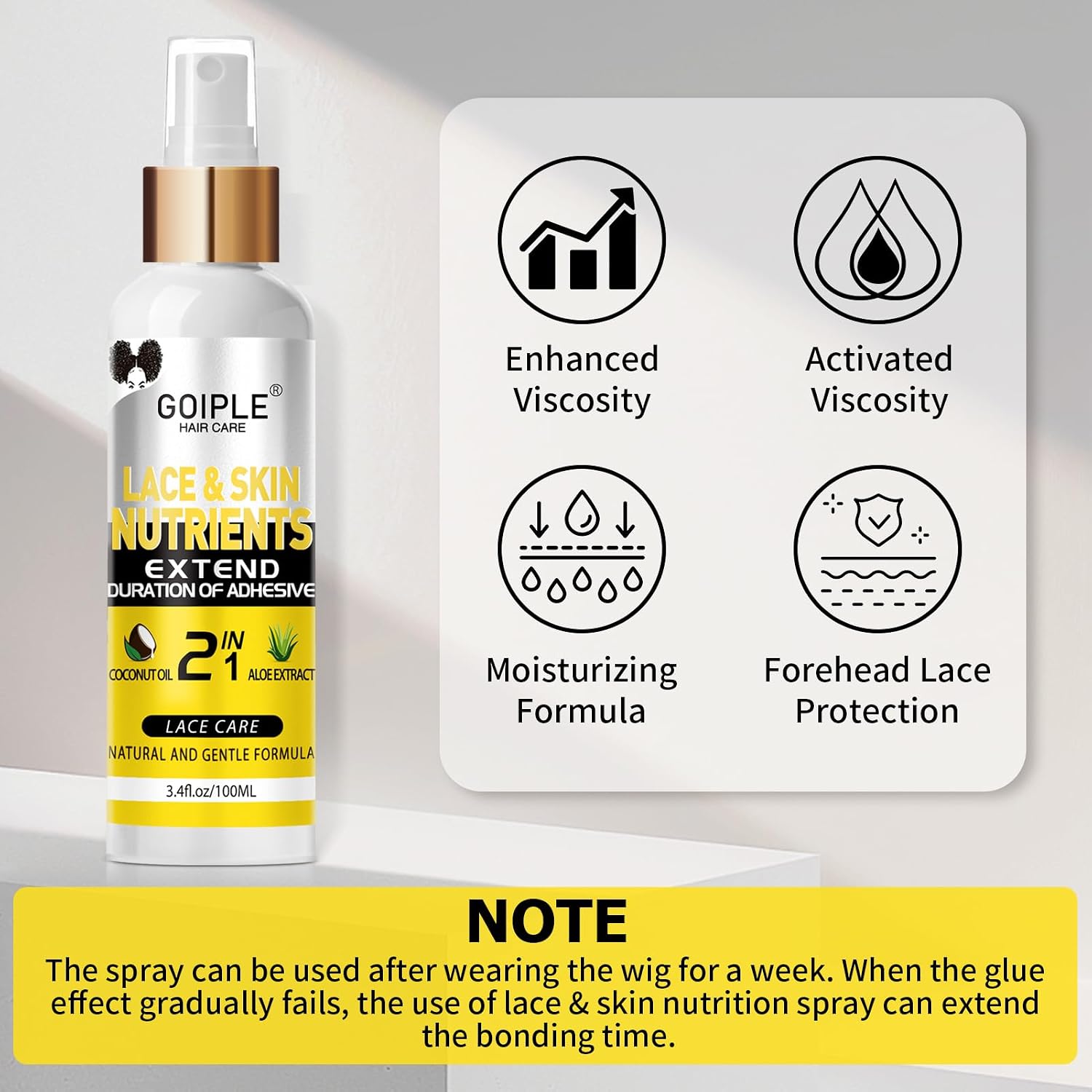 Wig Accessory Essentials Kit Lace Front Wig Glue, Wig Adhesive Extension Spray for Extend Boding Time of Lace Glue, Natural and Gentle Formula Lace & Skin Nutrition Spray Extend Duration of Adhesive