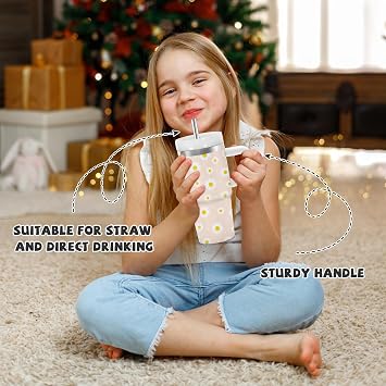 Hiboss Daisy Gifts for Girls Women, Cute Daisys Tumbler with Handle for Kids 14oz, Daisy Lovers Gifts for Girl, Insulated Stainless Steel Daisies Flower Cups, Floral Birthday Gift for Daughter
