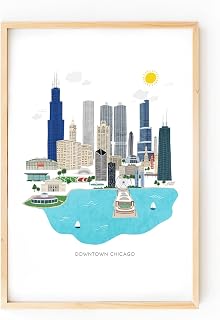 Lindsey Kay Collective Chicago City Skyline Art Print 12x16 | Wall Art | Illustration | Buildings | Downtown | Cityscape | Illinois | Trendy | Aesthetic | Poster | Wall Art | Gift | Unframed (Chicago)