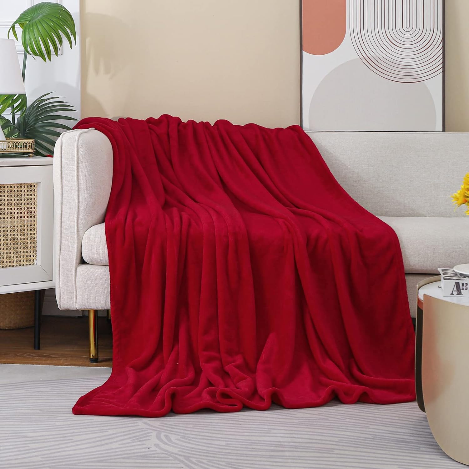 JIAHANNHA Red Throw Blanket Fleece Blanket 60″x80″,Super Soft Cozy Plush Throw Blanket for Couch Sofa Bed,Warm and Lightweight Velvet Bed Blankets for Adults