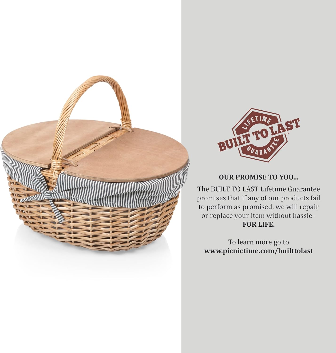 Picnic TIME Disney Winnie The Pooh Country Vintage Picnic Basket with Lid, Wicker Picnic Basket for 2, (Navy Blue & White Stripe)