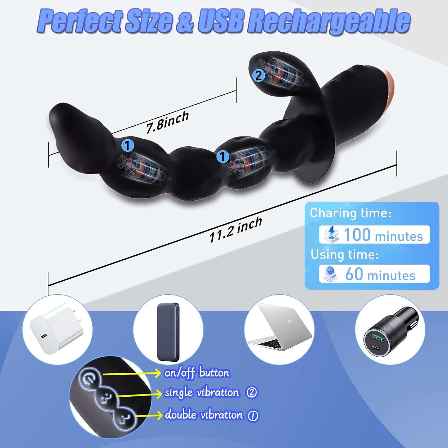 3 Motors Anal Plug Aanal Beads, Ultra-Soft Liquid Silicone Vibrating Butt Plug, Graduated Anal Toys Prostate Massager with 10 Vibrations, Rechargeable Anal Sex Toys for Men & Women and Couples