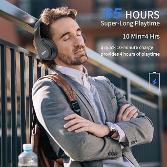 Uliptz Wireless Headphones Over Ear, 65 Hrs Playtime Bluetooth Headphones, 6 EQ Modes Foldable Lightweight Headphones Wireless, Foldable Bluetooth 6.0 for Travel/Office/PC (Black)