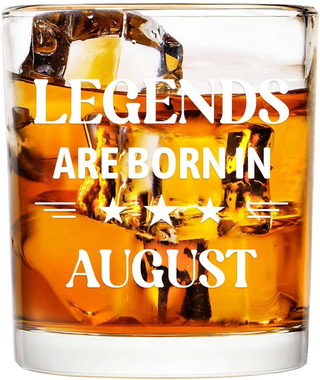 Futtumy Legends Are Born In August, 10 Oz Whiskey Glass, Birthday Gifts for Men, August Birthday Gifts, 40th 50th 60th Mens Birthday Gift Ideas for Dad Grandpa Husband Son Uncle Coworkers