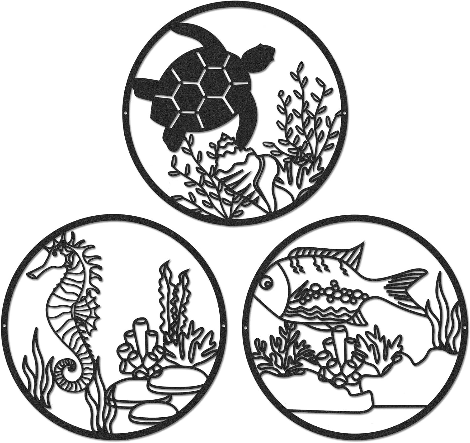 Hicarer Set of 3 Metal Sea Turtle Seahorse Fish Wall Decor 11.8 Inches Beach Themed