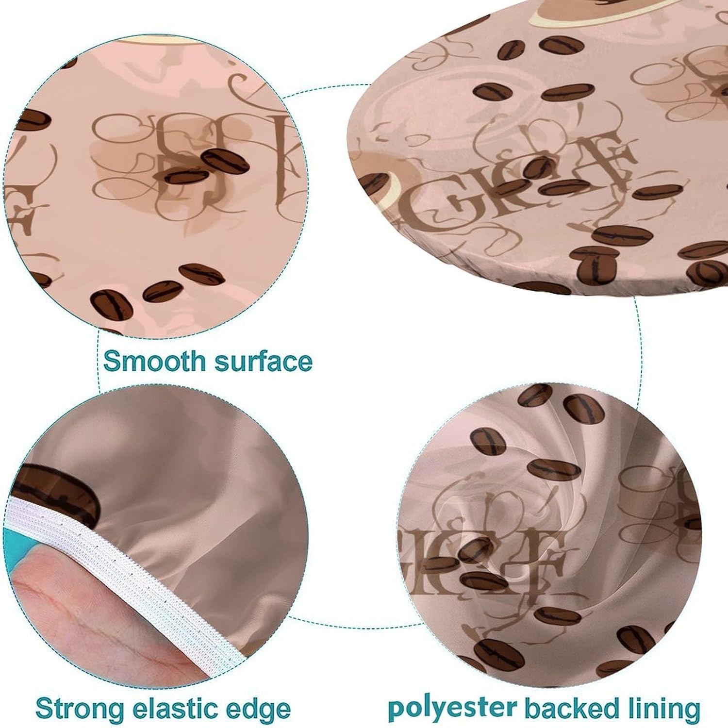 Oval Table Cloths, Coffee Bean Pattern Printed on Fitted Tablecloths, Table Pads for Dining Room Table Rectangular, Fits for 52" x 70" Oval Table