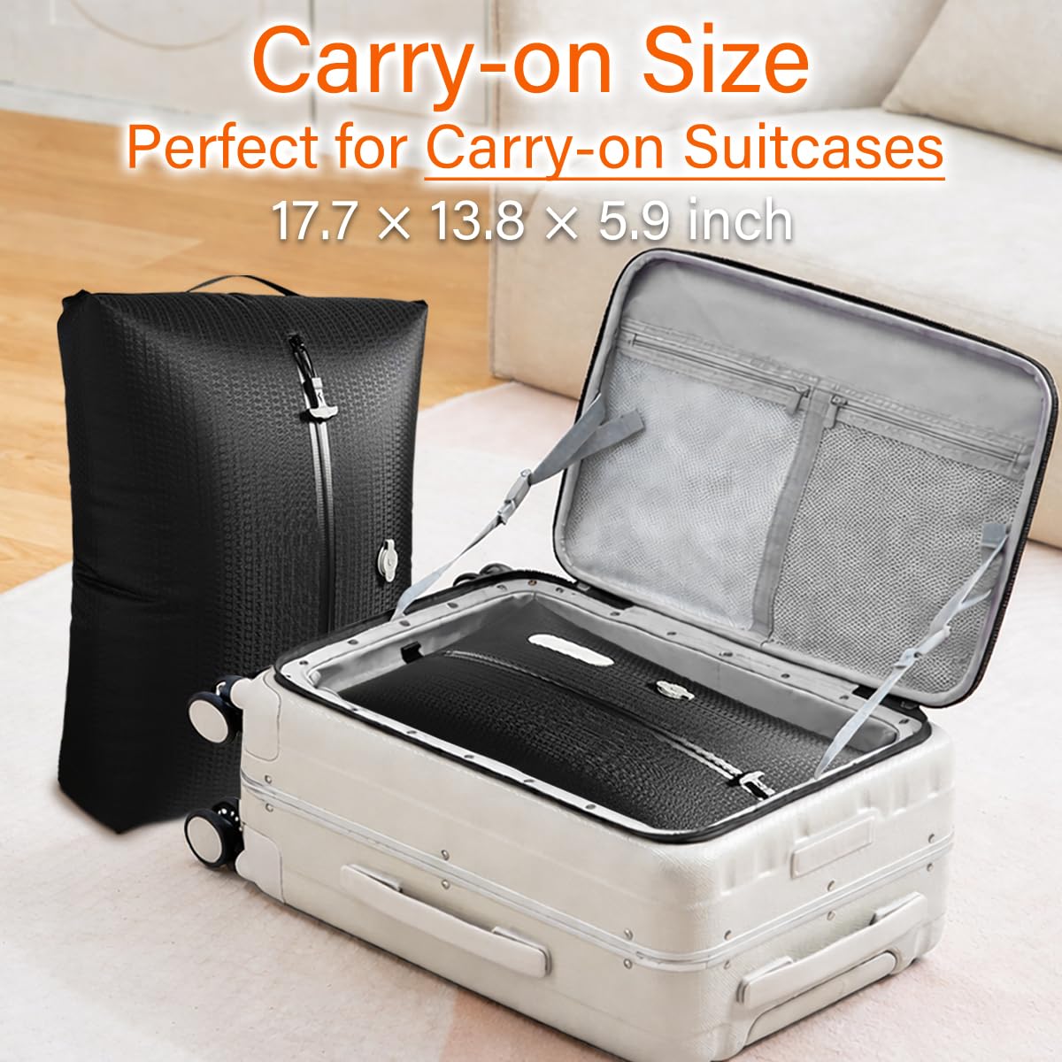 Vakuumbeutel für Kleidung Reise, Reise Vakuumbeutel mit Pumpe Kabelloser, 20 Zoll Handgepäck Vakuumbeutel, Vacuum Bags for Clothing Travel Mit Sichtfenster, Doppellagiges Gewebe,IP67 (2 Stück+ Pumpe)