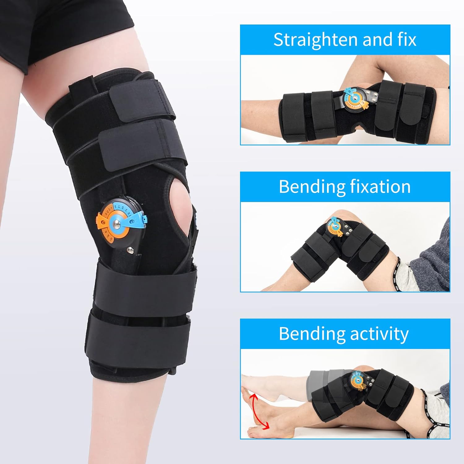 Hinged ROM Knee Braces Adjustable Knee Immobilizer Support for Knee Pain ACL MCL PCL Arthritis Meniscus Tear Post OP Recovery for Men and Women Side Stabilizers Torn Meniscus Orthopedic Orthosis (Basic Version, Medium) - Image 3