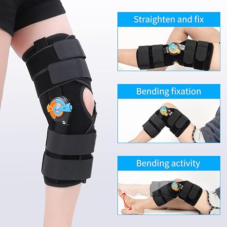Hinged ROM Knee Braces Adjustable Knee Immobilizer Support for Knee Pain ACL MCL PCL Arthritis Meniscus Tear Post OP Recovery for Men and Women Side Stabilizers Torn Meniscus Orthopedic Orthosis (S)