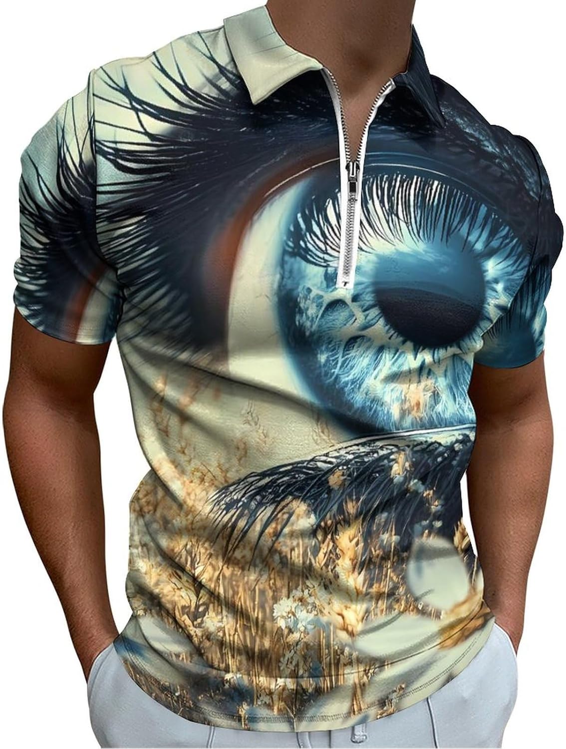 Blue Eyes Crow Polo Shirts for Men Dress Shirts Short Sleeve Golf Shirt Casual T-Shirts Top