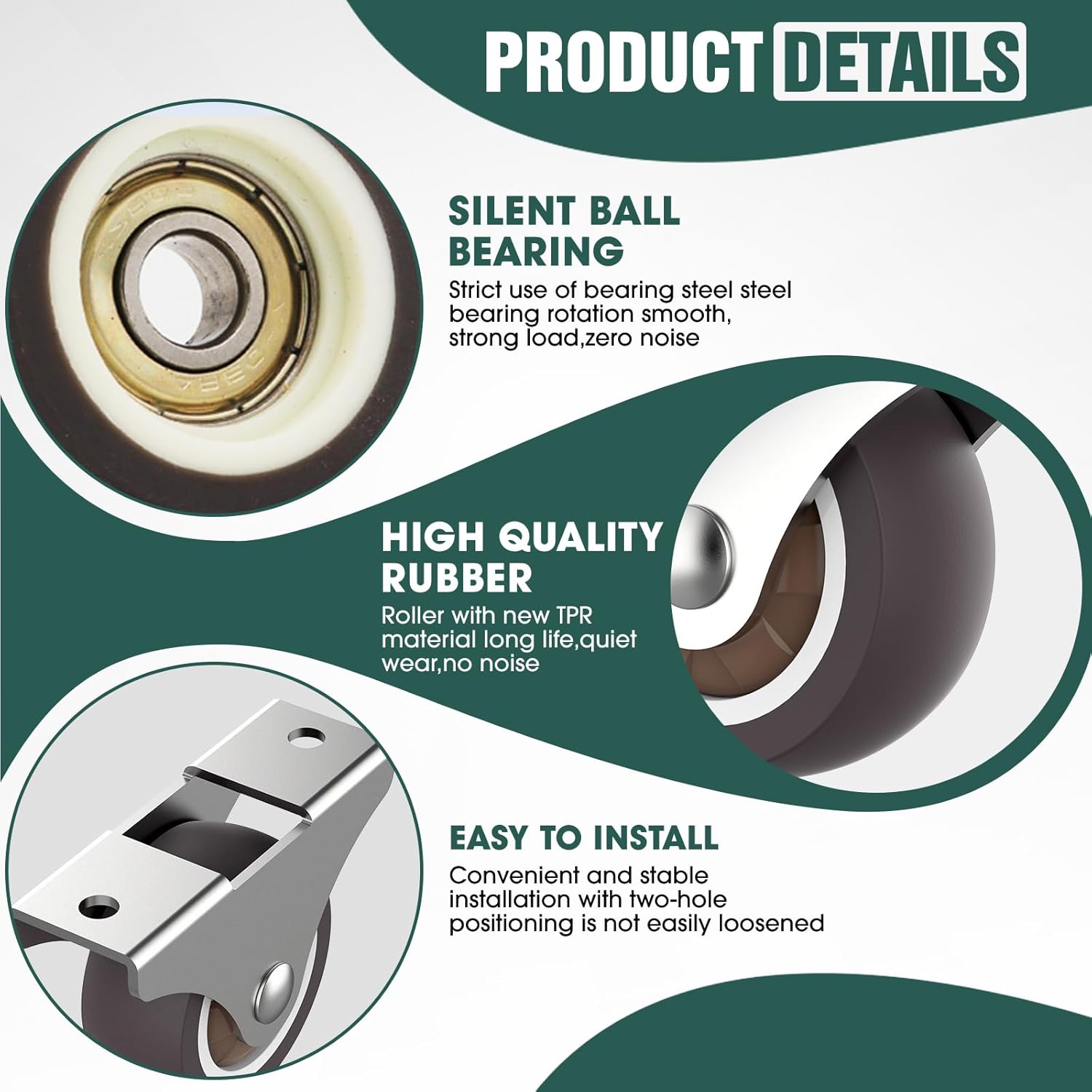 2 Inch Fixed Caster Wheels Low Profile for Furniture Drawers Storage Bins (Brown 8PCS)