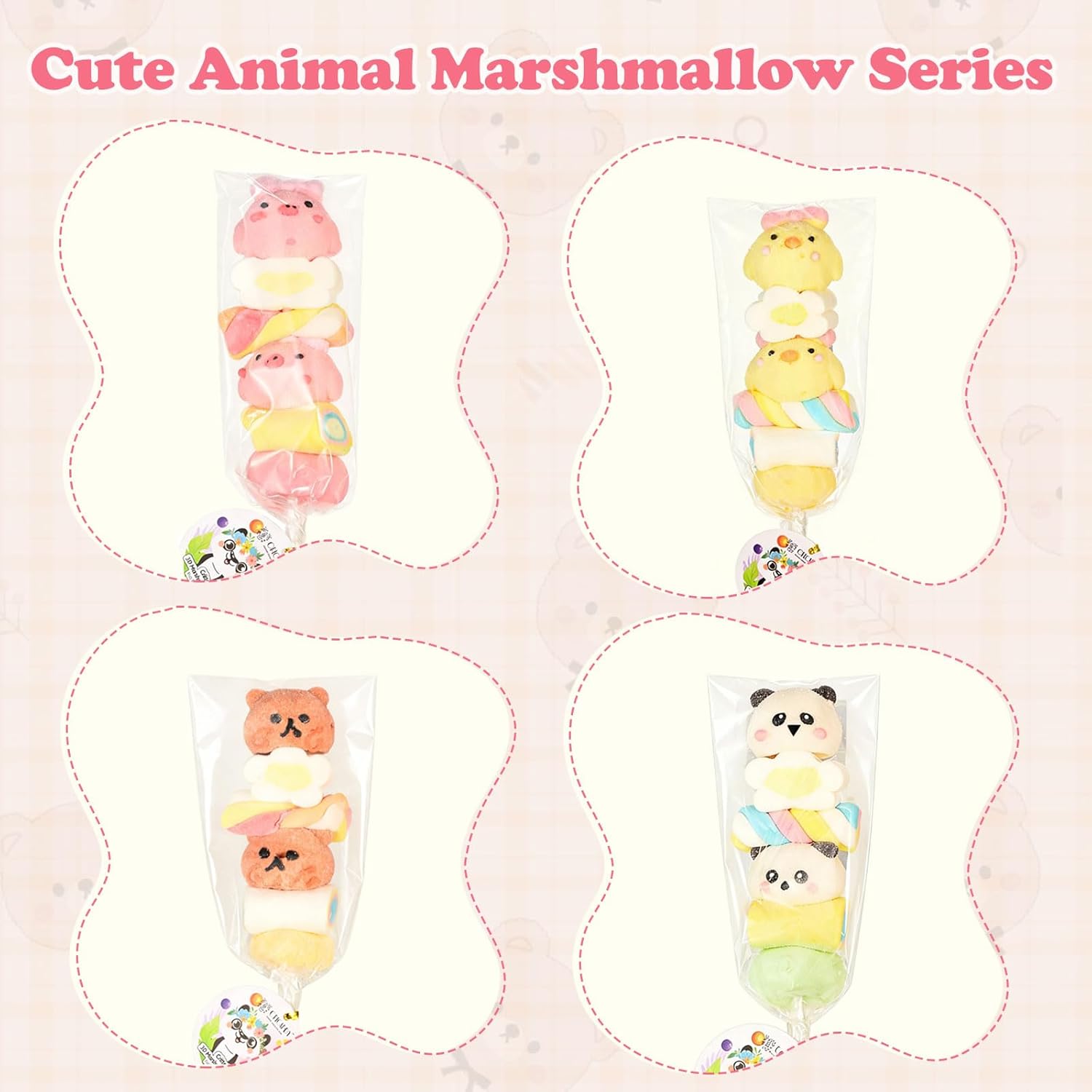 ORICANDY Colorful Animal Marshmallow Skewers, 16 Count – Soft & Fluffy Candy Kabobs, Cute Party Favors for Kids, Birthday & Bachelorette Party Treats