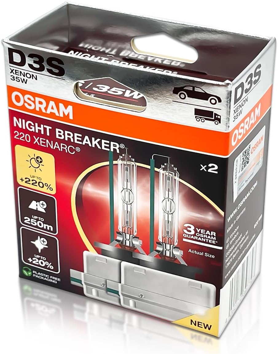 D3S Night Breaker Laser 220 HID Xenon Headlight Bulbs 66340XN2-2HB 42V 35W 4300K PK32d-5 | Pack of 2