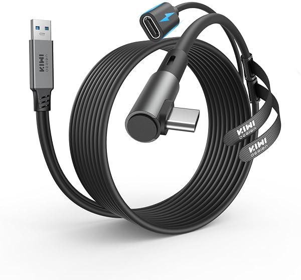 KIWI design リンクケーブル 充電可能 Quest 3/Quest 3S/Quest 2/Pro/Pico 4/Pico 4 Ultraに対応 linkケーブル 5M usb c ケーブル アクセサリー 5Gbps 高速データ転送 L字型 USB 3.0から USB-C Type C 耐久性のある VRヘッドセット/PC/Steam VR用 (ブラック) - 1