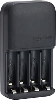 Amazon Basics Batterieladegerät für AA- und AAA-NiMh-Akkus, EU-Stecker, Für 4 Batterien, Schwarz