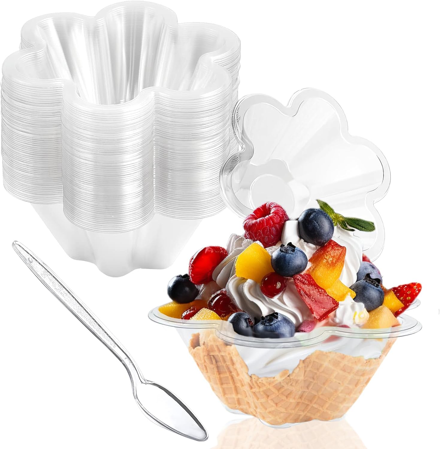 8 oz Plastic Dessert Cups with Spoons, 50ct