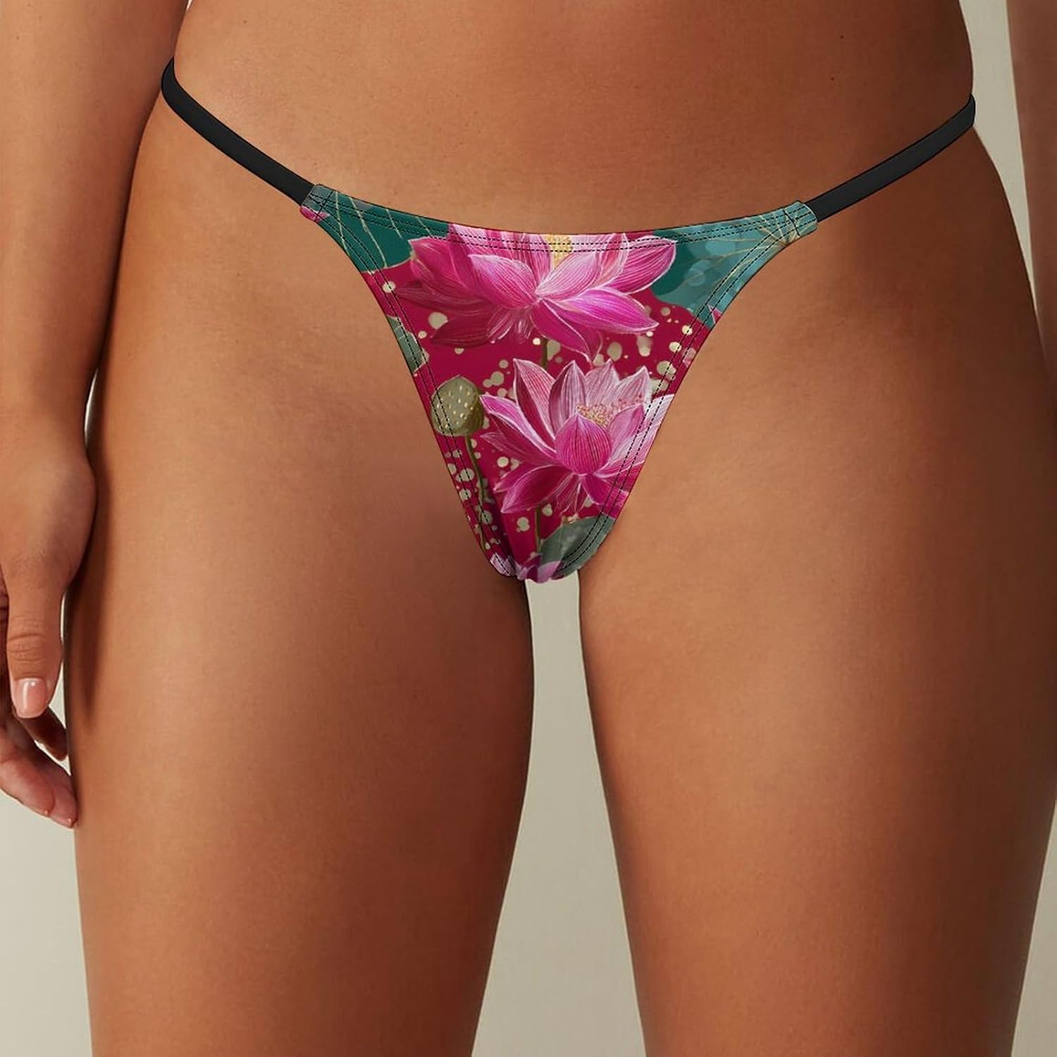 Red Lo-tus Flowers Pattern Sexy G String Thongs for Women Underwear | Seamless Panties Lingerie Breathable Low Rise No Show