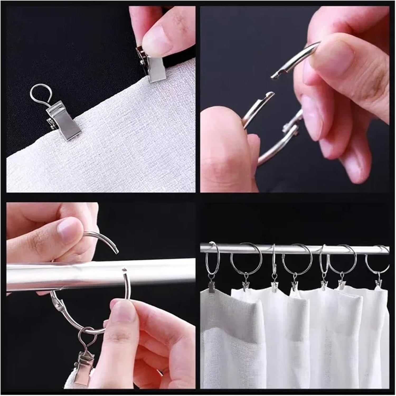 10/50x Curtain Clips Hooks Courtyards Decoration Hanging Metal Ring Window Home Bathroom Hardware Hook Supplies for Curtains and Rods(Silver- 25mm,50PCS)