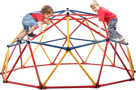 Nyeekoy 7ft Climbing Dome, Outdoor Geometric Dome Climber for Kids Ages 3-8, Toddler Jungle Gym, Metal, Anti-Rust, Playground Climbing Structures for Backyards, Supporting 500lbs, Red & Blue & Yellow