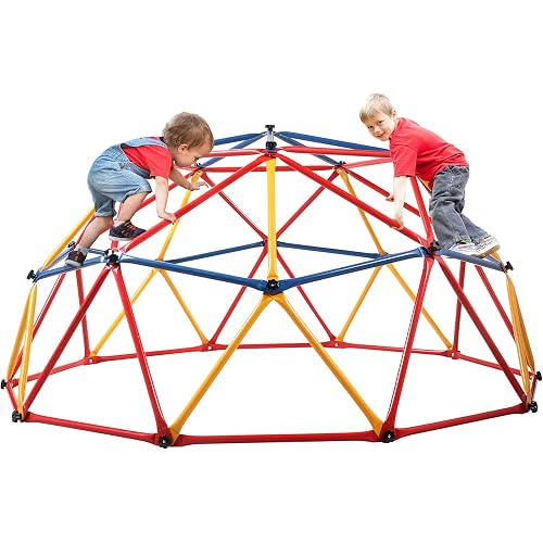 Nyeekoy 7ft Climbing Dome, Outdoor Geometric Dome Climber for Kids Ages 3-8, Toddler Jungle Gym, Metal, Anti-Rust, Playground Climbing Structures for Backyards, Supporting 500lbs, Red & Blue & Yellow