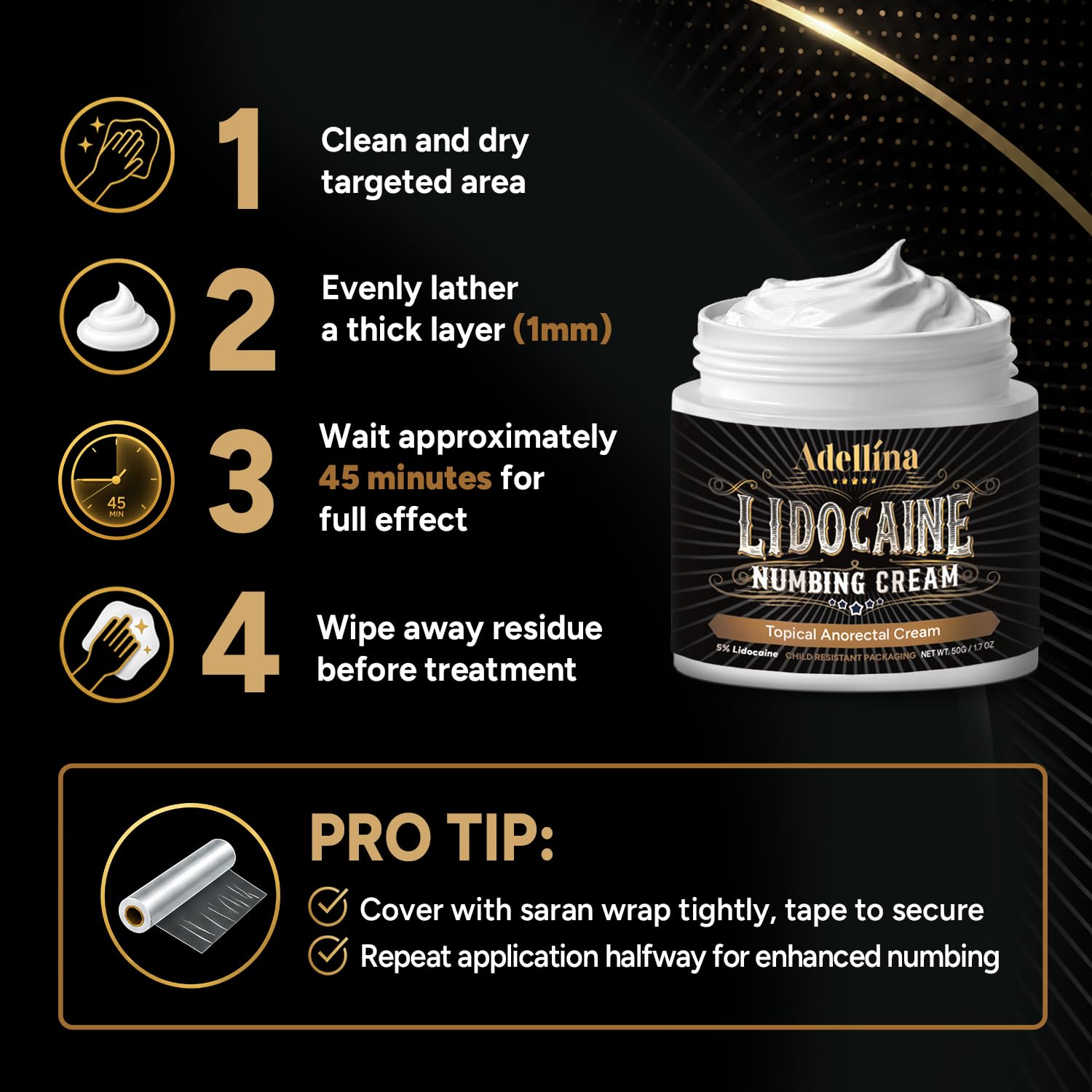Adellina 5% Lidocaine Numbing Cream: Maximum Strength Lidocaine Cream for Temporary Relief of Itching, Burning, Soreness & Hemorrhoid Discomfort, Fast-Acting Topical Analgesic, 1.7 oz — Amazon image 5