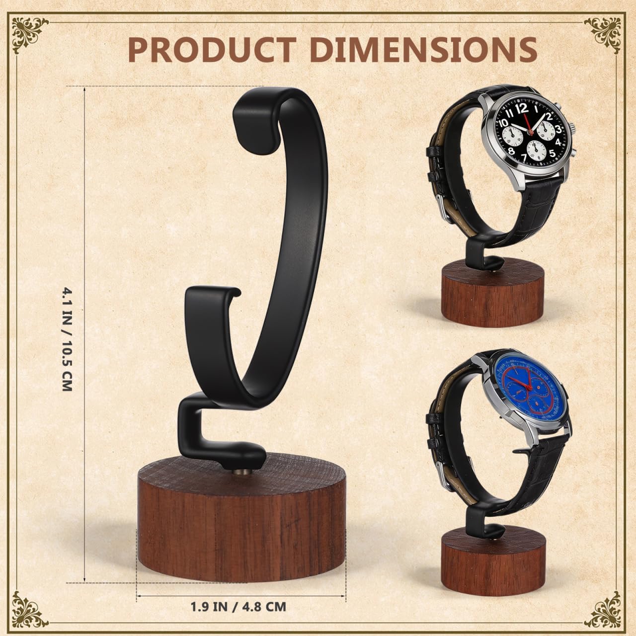 DOITOOL Watch Display Stand Holder Low Type Wooden Base for Men and Women Single Wrist Watch Storage Stand with Detachable C-Shaped Support Compact 4.13X1.88X1.88In Organizer