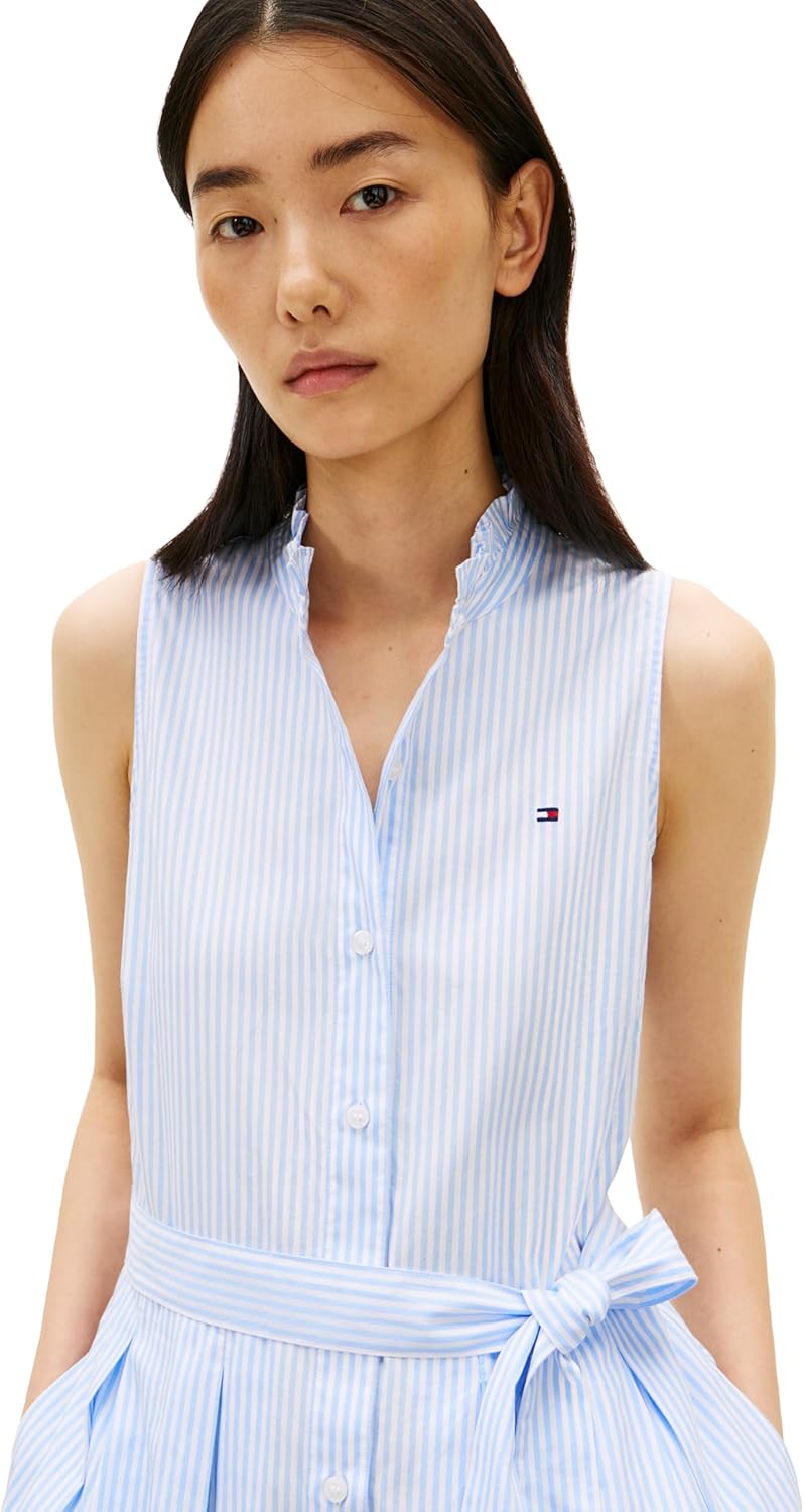 Tommy Hilfiger Women's Poplin Frill Sleeveless Shirt Dress