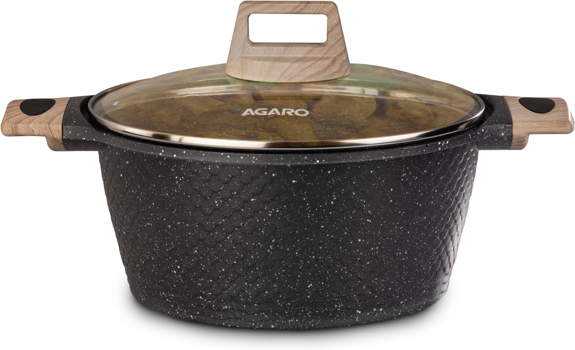 AGARO Imperial Granite Non Stick Casserole with Glass Lid, 4 Litre/24Cm, Cast Aluminium Body, Stew Pot, Biriyani Pot, Rice Pot, Gas & Induction Compatible, Dark Grey