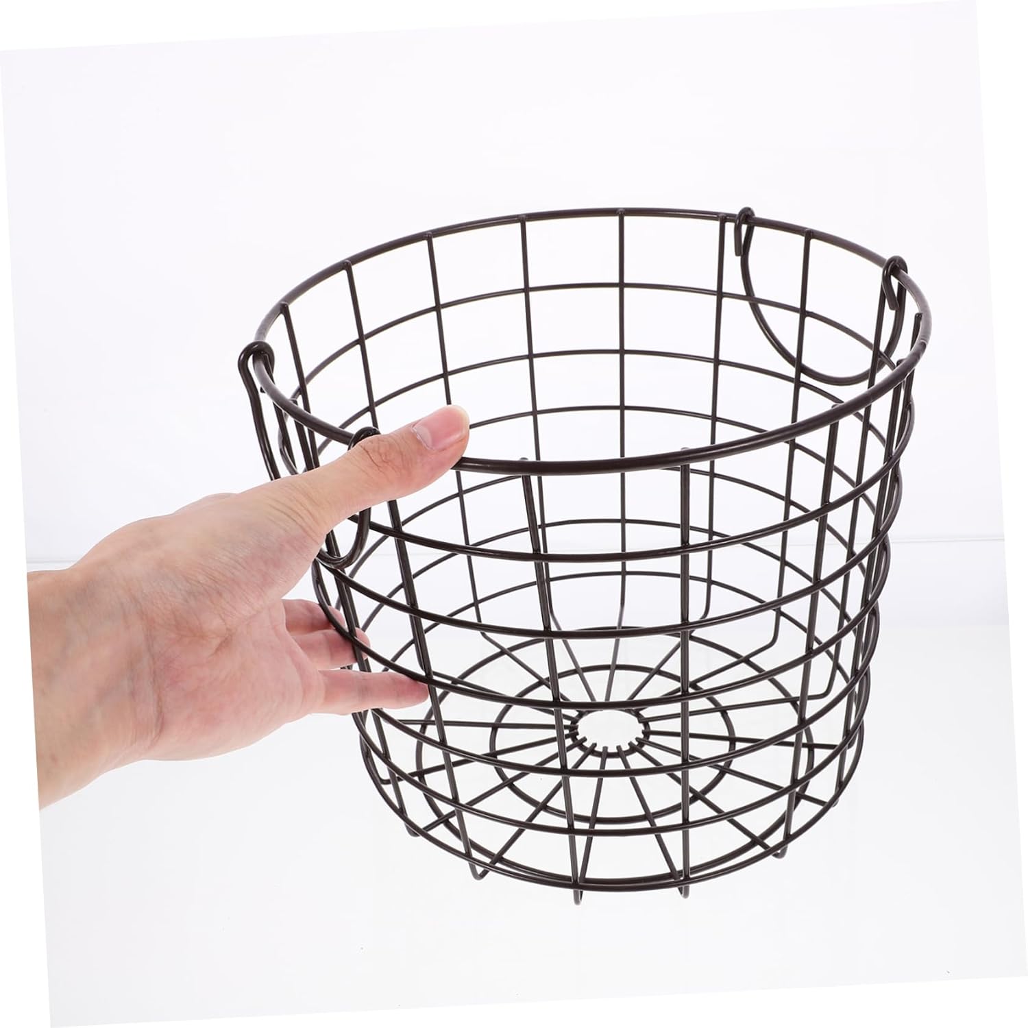 Iron Wire Storage Basket with Double Handles Large Capacity Laundry Hamper Organizer for Clothes and Sundries Home Bedroom Closet Use Coffee Color