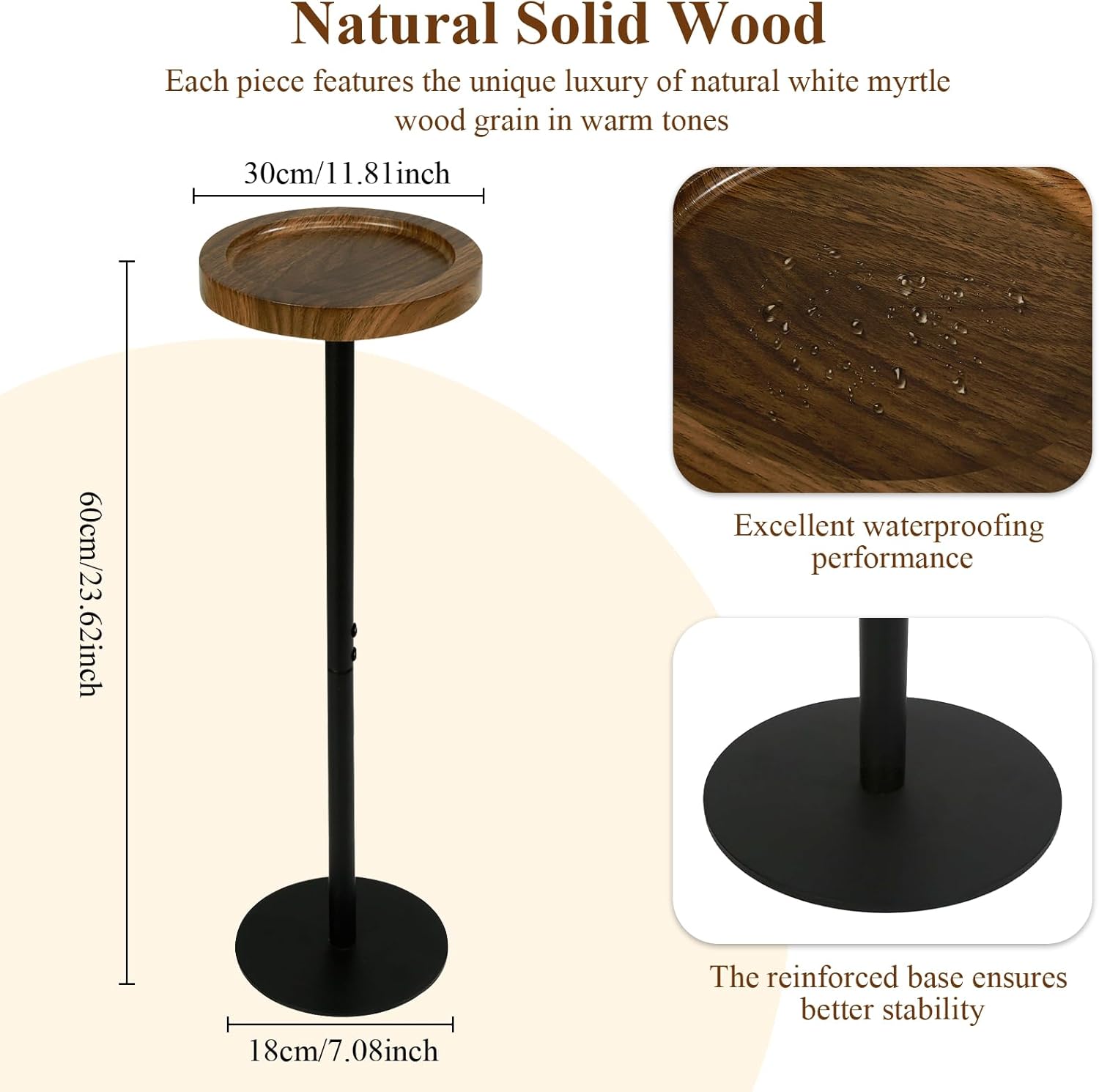 YYW Drink Table, 7.87" Round Side Table, Small Pedestal Side Table, Circle End Table with Metal Base, Martini Tables for Small Spaces, Living Room, Bedroom (Walnut Brown)