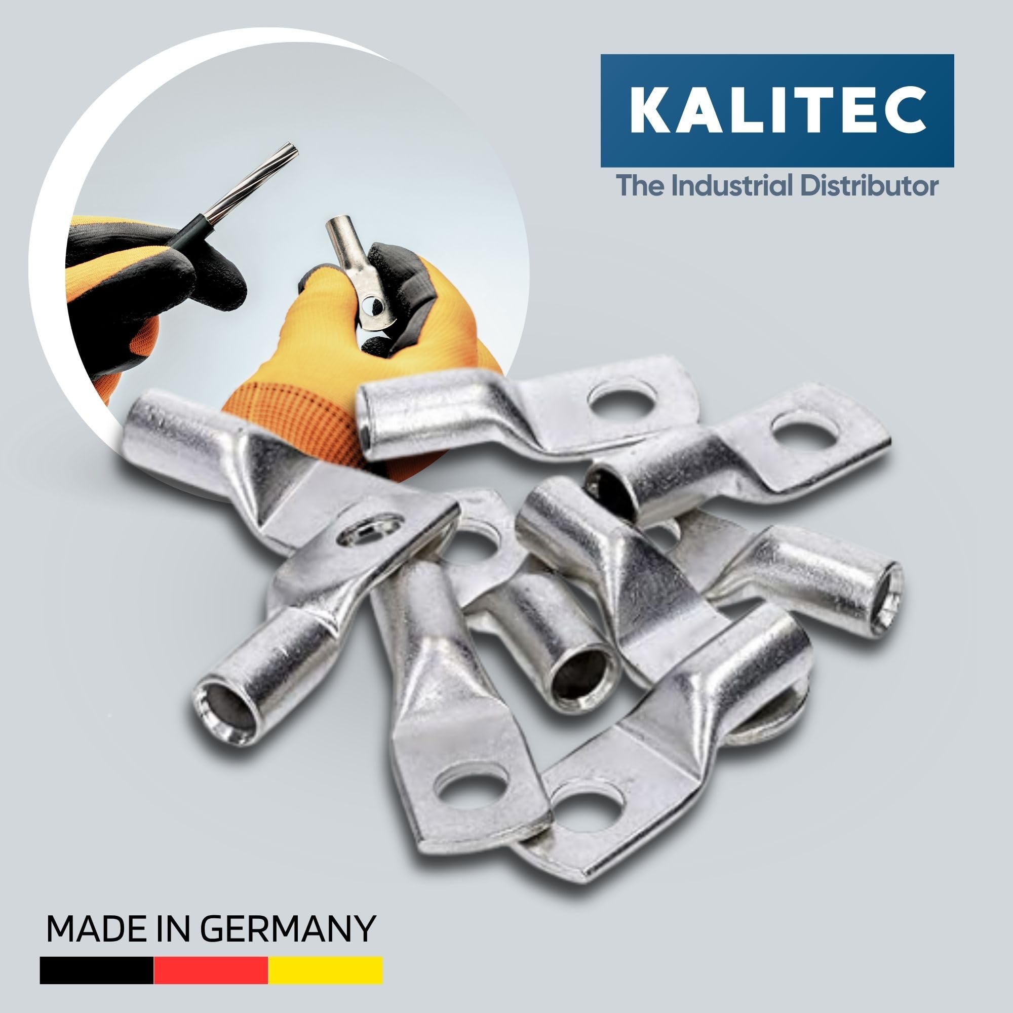 Kalitec 10x Terminales para Cables Tubulares 95 mm² M10 - Conector Cobre | Terminal de presión para instalaciones eléctricas, sistemas solares y automoción. Certificado UL y resistente a corrosión.
