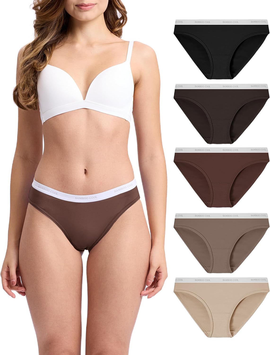 BAMBOO COOL Womens Underwear Bikini Underpants Hipster Ladies Panties Soft Stretch Breathable Panties for Women, 5-Pack