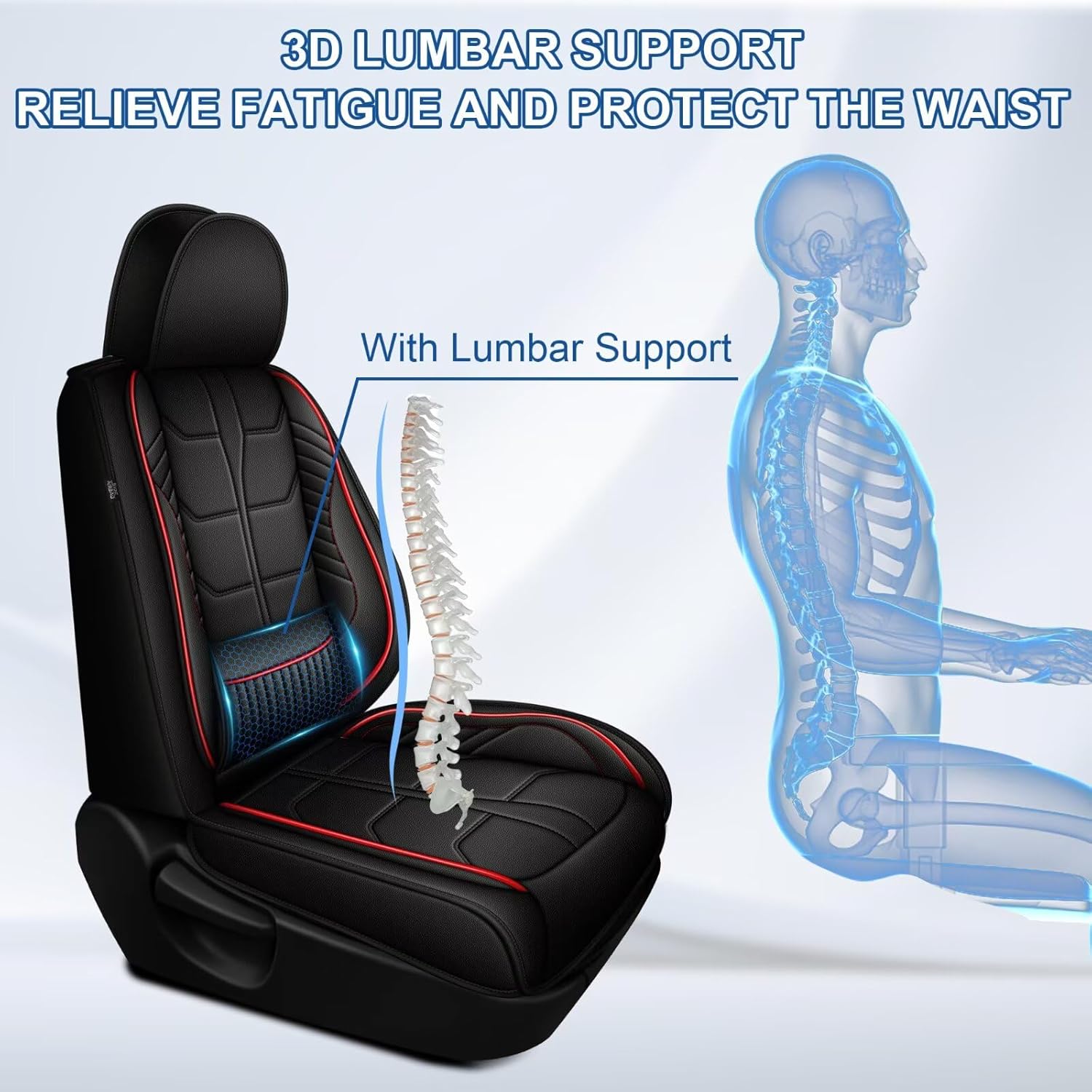 DISUTOGO Car Seat Covers Fit for Hyundai Kona 2018-2025 2026 Faux Leather Seat Covers Full Set with Lumbar Support（Redline）