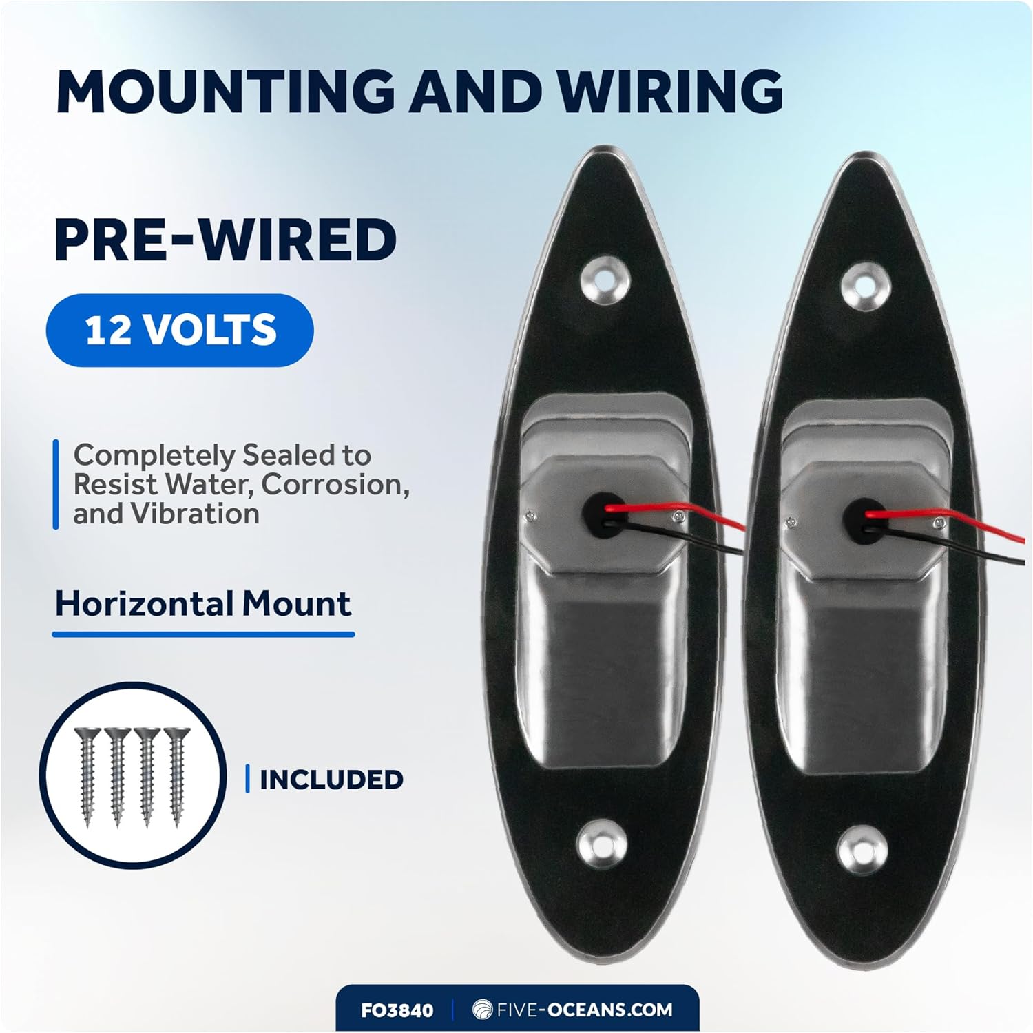 Five Oceans LED Boat Navigation Lights, Bow Light, Vertical Mount Sidelight, Red & Green, 12-Volt, USCG 2NM - FO3840