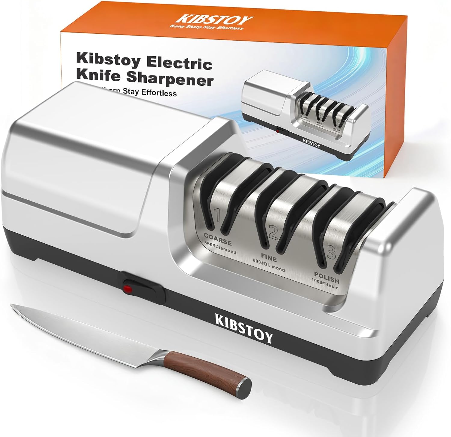 Electric Knife Sharpener for Kitchen – Professional 3-Stage 100% Diamond System with 20° Precision Angle, Quickly Sharpening, Polish Blades/Repairing/Restoring