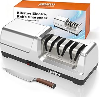 Electric Knife Sharpener for Kitchen – Professional 3-Stage 100% Diamond System with 20° Precision Angle, Quickly Sharpening, Polish Blades/Repairing/Restoring