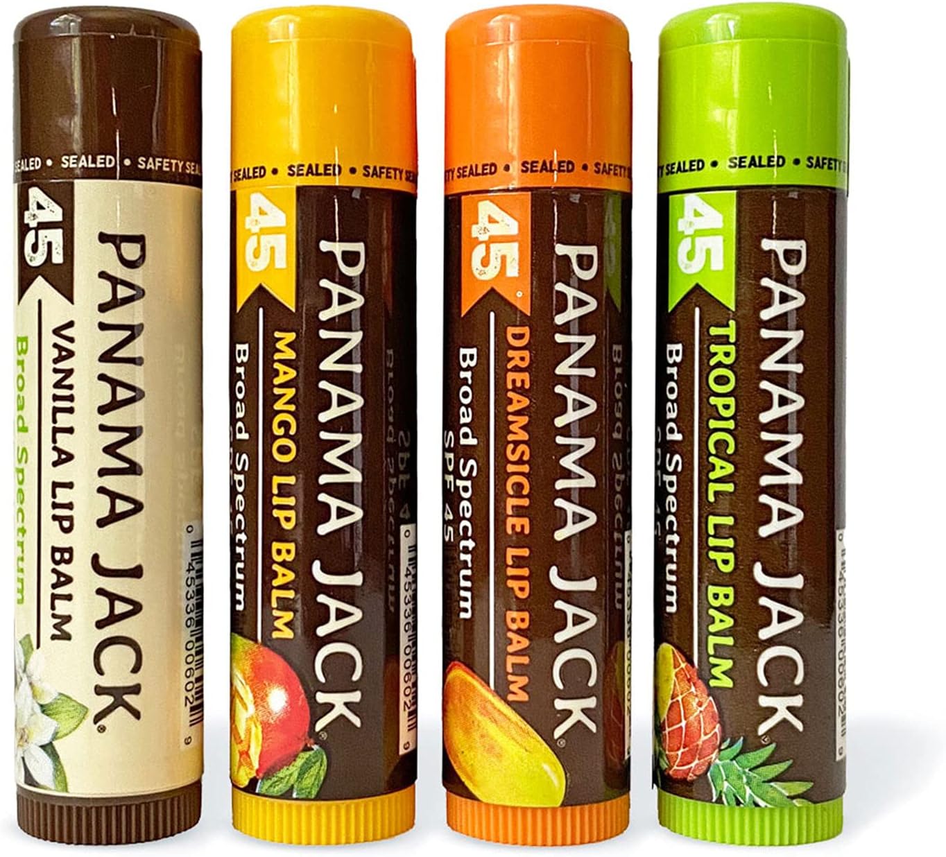 Sunscreen Lip Balm - SPF 45, Flavor Pack, Broad Spectrum UVA-UVB Sunscreen Protection, Prevents & Soothes Dry, Chapped Lips (Dreamsicle/Vanilla/Tropical/Mango)
