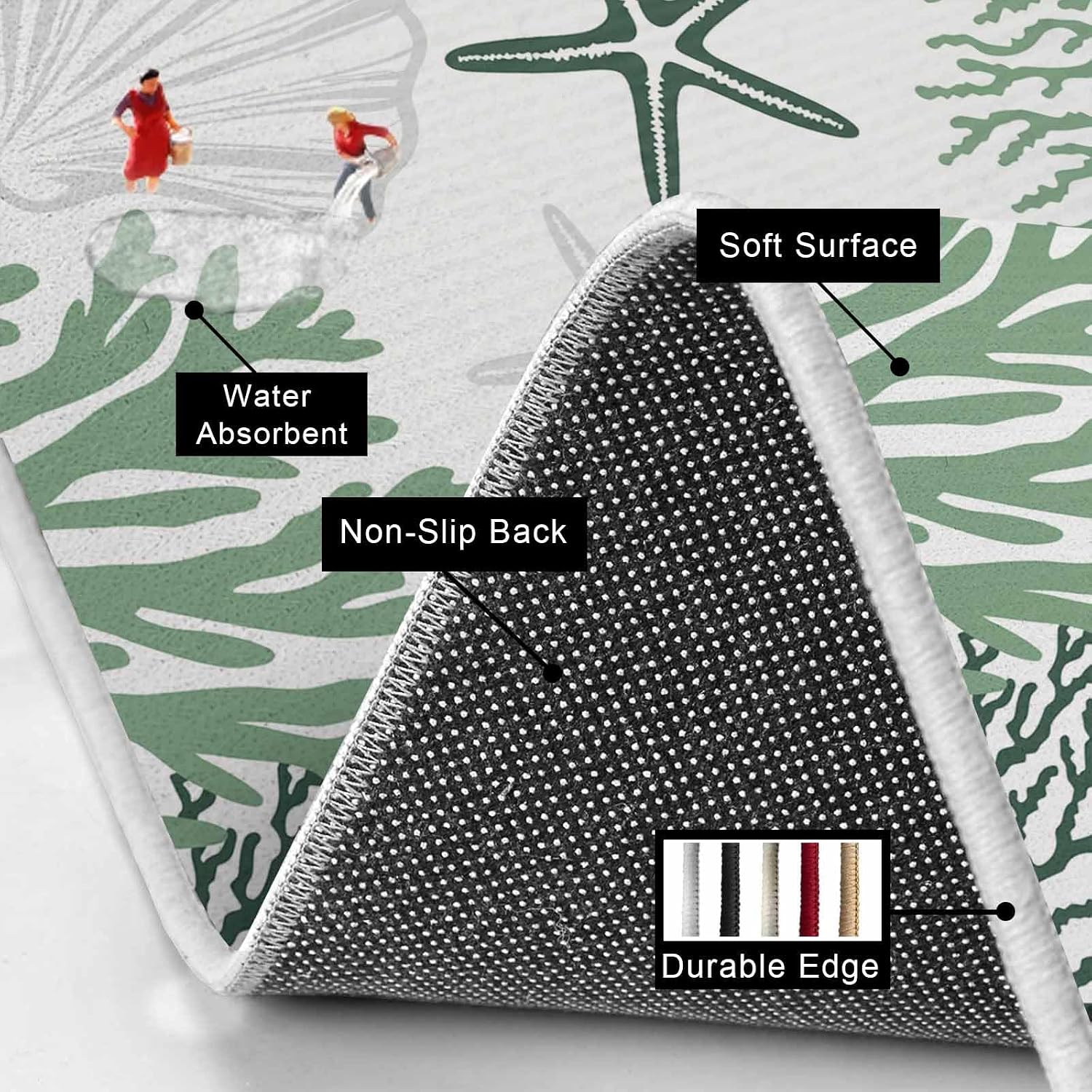 Prime Leader Sage Green Coral Kitchen Mat Set 2 Pieces Starfish Seashell Ocean Beach Non Slip Kitchen Rugs Washable Runner Rug Mats for Sink Laundry (23.6" x 35.4"+23.6" x 70.9")