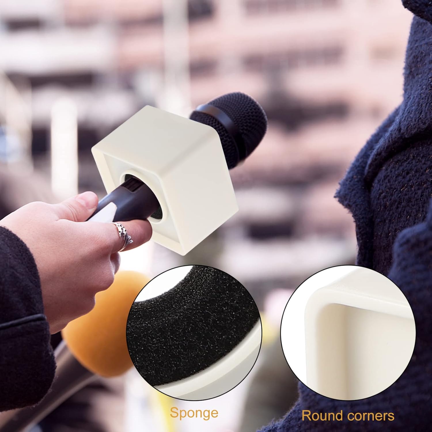 NUOBESTY 4PCS Mic Microphone Flag Triangular Square Cube Interview Logo ABS Injection Molding Flag Station Box for Karaoke