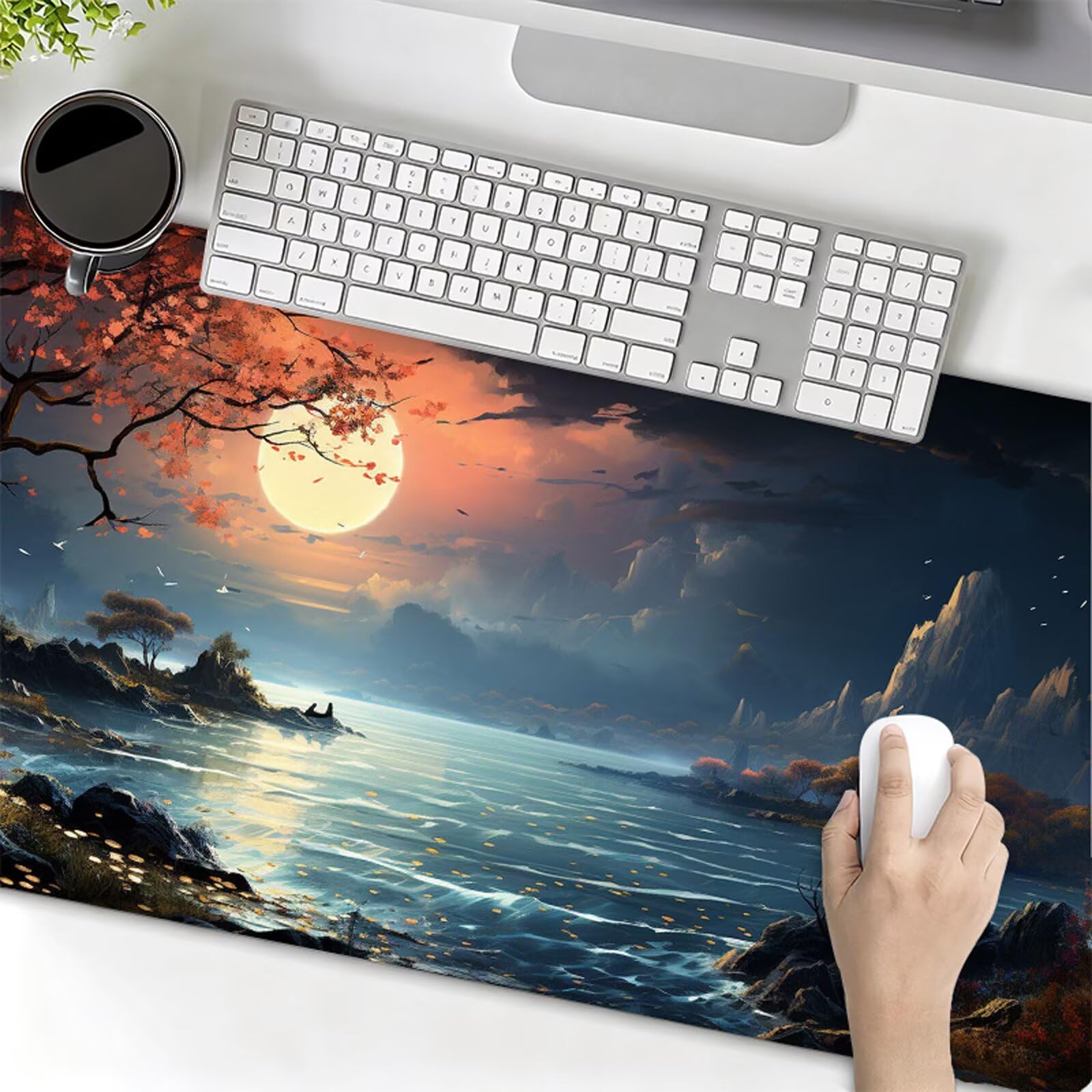 Podkładka pod mysz XXL 1000x500x3mm podkładka pod mysz księżyc podkładka pod mysz ocean poprawia precyzję i szybkość, wodoodporne antypoślizgowe, szyte krawędzie, akcesoria do gier, komputer, prezent
