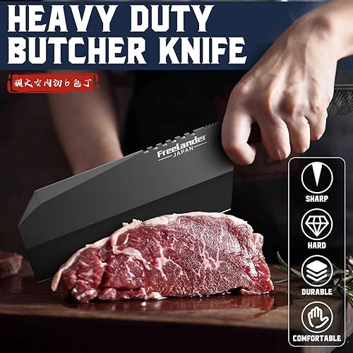 Miniatura 3 de Freelander Juego de cuchillos de carnicero de 3 piezas para cortar carne, juego de cuchillos de chef afilados aptos para lavavajillas con bolsa de