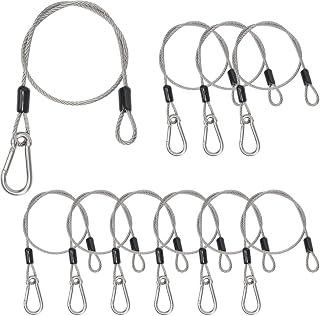 Stage Lights Safety Cables, 10 Pack Stainless Steel Security Cable for Stage DJ Party Lights, Thickened 5/32" Diameter Wire Ropes with Loops and Carabiner for Luggage Garage, 2 Feet Length