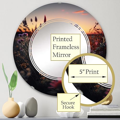 Miniatura 3 de Sunset Field of Flowers I- Vanity Mirror, Bathroom Mirrors, Wall Mirrors for Living Room, Bedroom - Round Mirror - Large 24'x24', 32'x32'