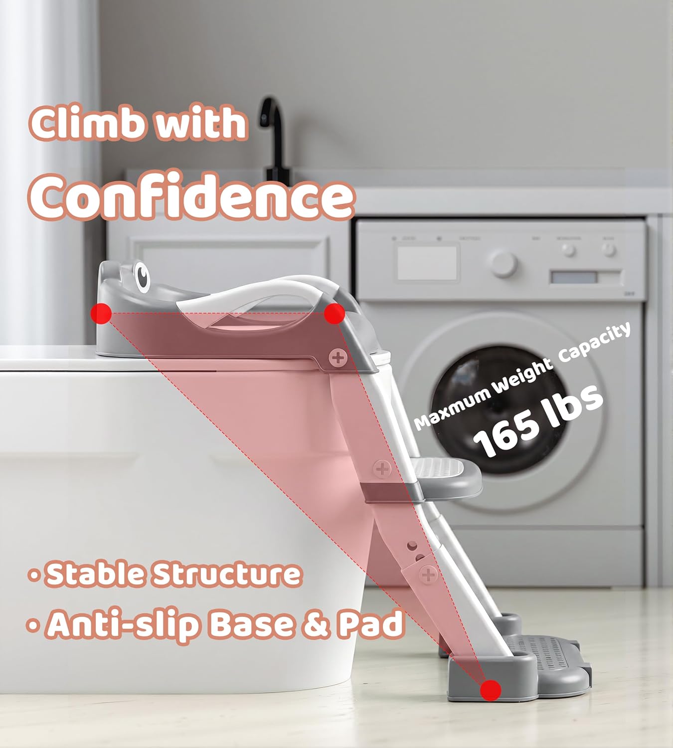 2-in-1 Potty Training Seat & Training Toilet & Potty Chair, Height AdjustableToddler Toilet Seat for Kids, Foldable Potty Training Toilet with Splash Guard & Anti-Slip Steps, Grey