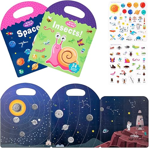 AEAHALY Libros de calcomanías de gelatina para niños de 2 a 4 años, juego de 2 libros silenciosos y ocupados para niños de 1 a 3 años, libro de